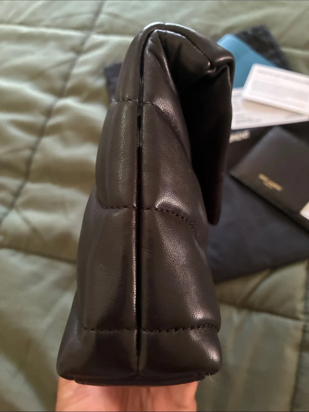 Saint Laurent Black Quilted Leather YSL Envelope Pouch with Gold Logo